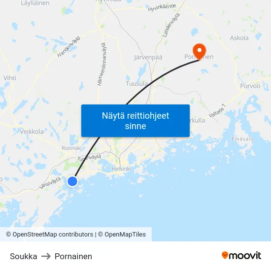 Soukka to Pornainen map