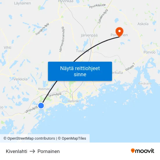 Kivenlahti to Pornainen map
