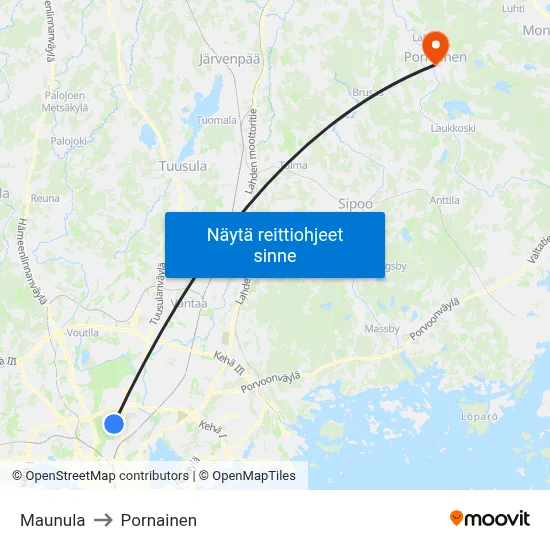 Maunula to Pornainen map