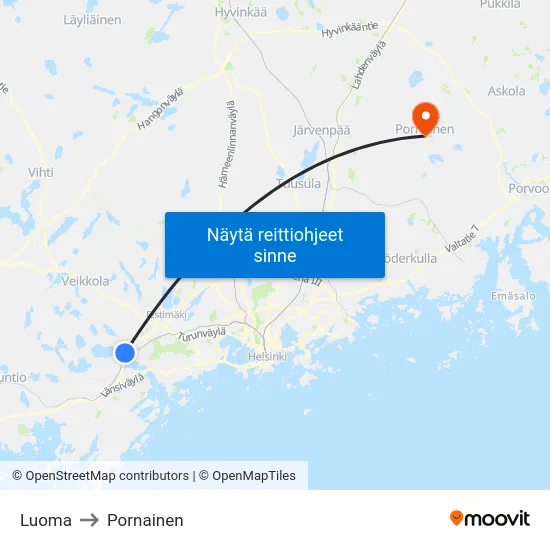 Luoma to Pornainen map