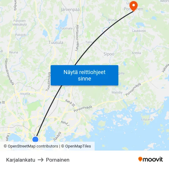 Karjalankatu to Pornainen map