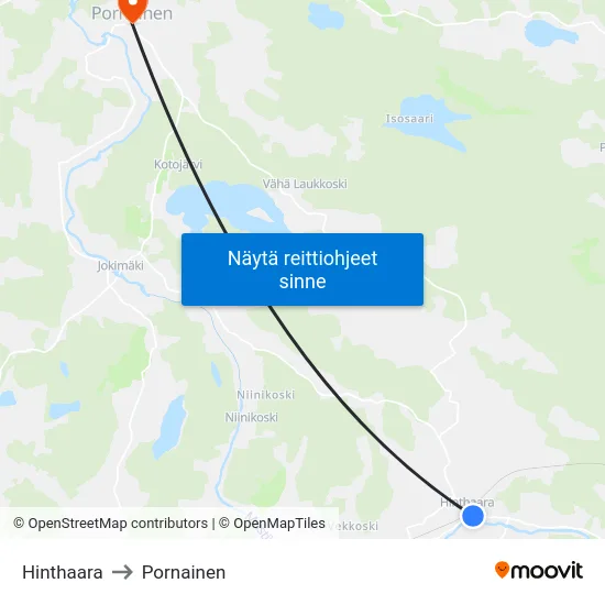 Hinthaara to Pornainen map