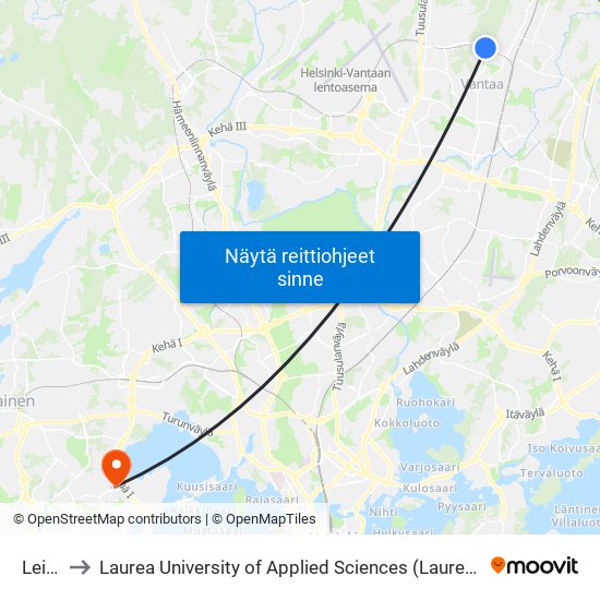 Leinelä to Laurea University of Applied Sciences (Laurea-ammattikorkeakoulu) map