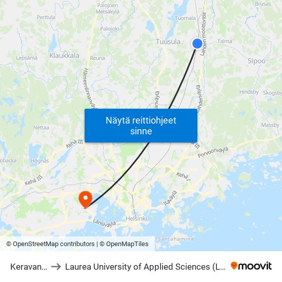 Keravan Asema to Laurea University of Applied Sciences (Laurea-ammattikorkeakoulu) map