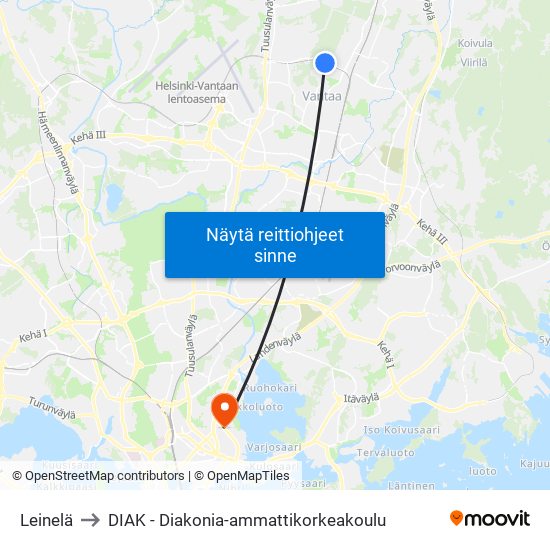 Leinelä to DIAK - Diakonia-ammattikorkeakoulu map