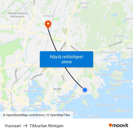 Vuosaari to Tikkurilan Röntgen map