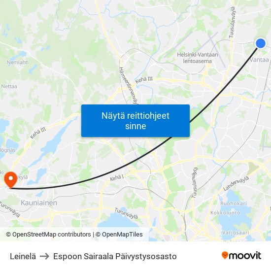 Leinelä to Espoon Sairaala Päivystysosasto map