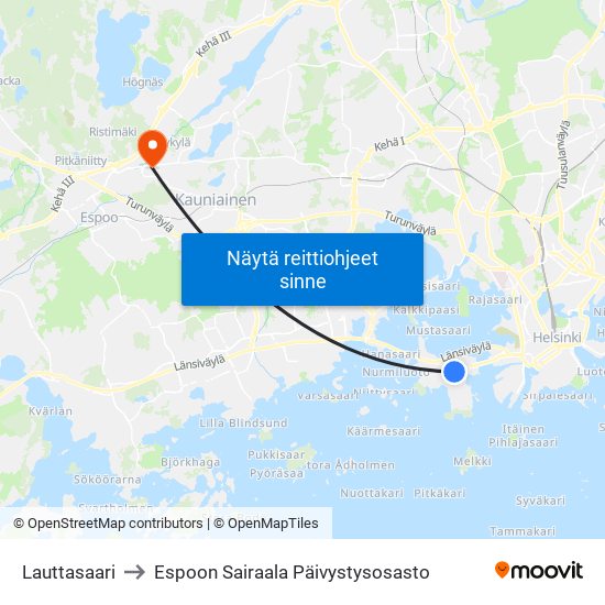 Lauttasaari to Espoon Sairaala Päivystysosasto map