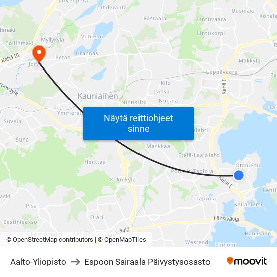 Aalto-Yliopisto to Espoon Sairaala Päivystysosasto map