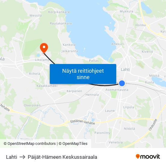 Lahti to Päijät-Hämeen Keskussairaala map
