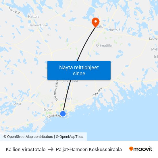 Kallion Virastotalo to Päijät-Hämeen Keskussairaala map