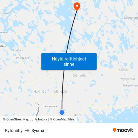 Kytöniitty to Sysmä map