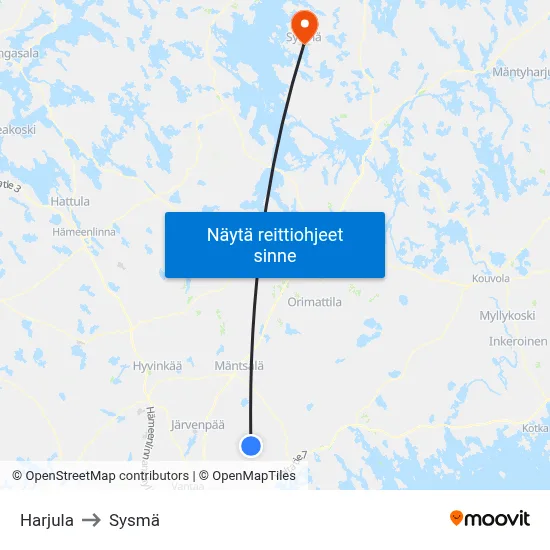 Harjula to Sysmä map
