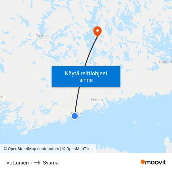 Vattuniemi to Sysmä map