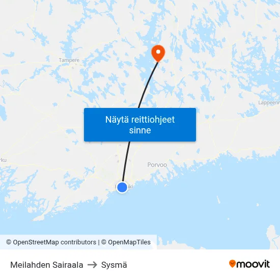 Meilahden Sairaala to Sysmä map