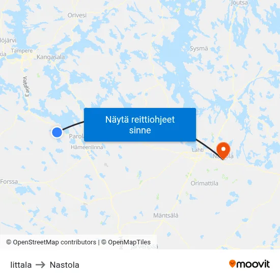 Iittala to Nastola map