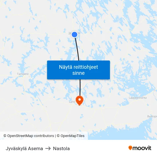 Jyväskylä Asema to Nastola map
