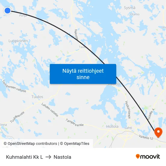 Kuhmalahti Kk L to Nastola map
