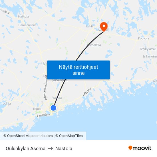 Oulunkylän Asema to Nastola map