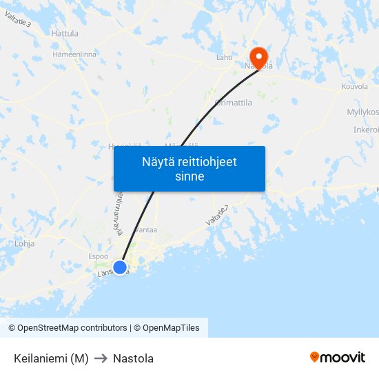 Keilaniemi (M) to Nastola map