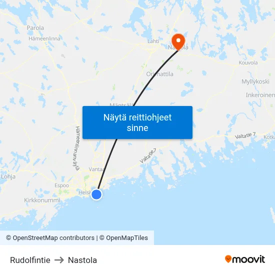 Rudolfintie to Nastola map