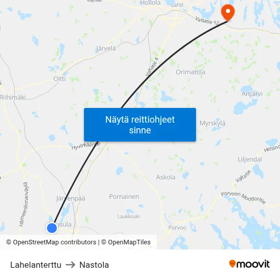 Lahelanterttu to Nastola map