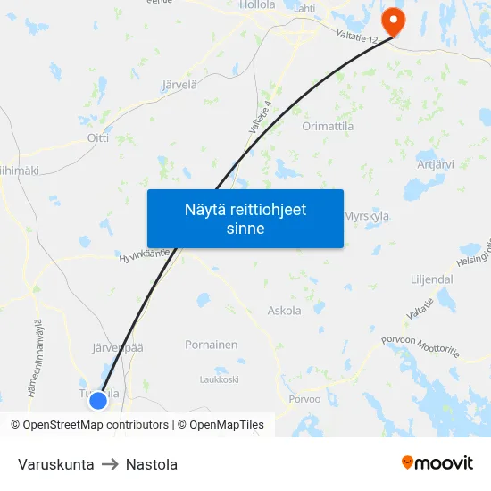 Varuskunta to Nastola map