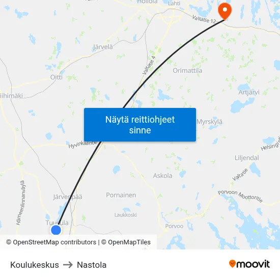 Koulukeskus to Nastola map