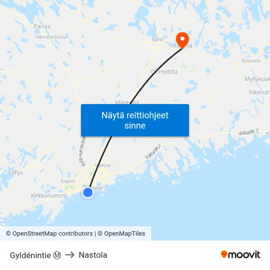 Gyldénintie Ⓜ️ to Nastola map