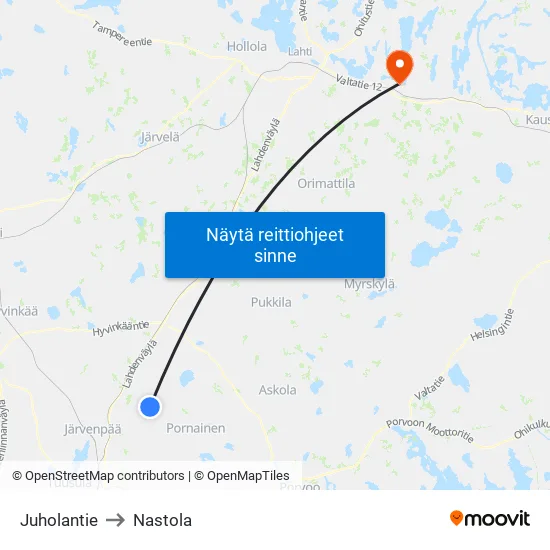 Juholantie to Nastola map
