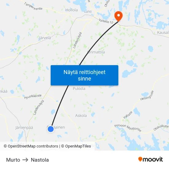 Murto to Nastola map