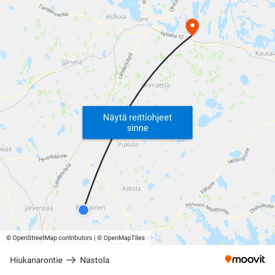 Hiukanarontie to Nastola map