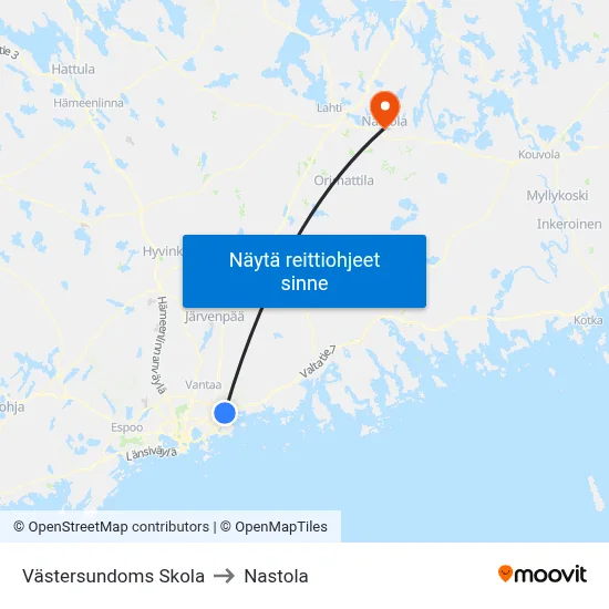 Västersundoms Skola to Nastola map