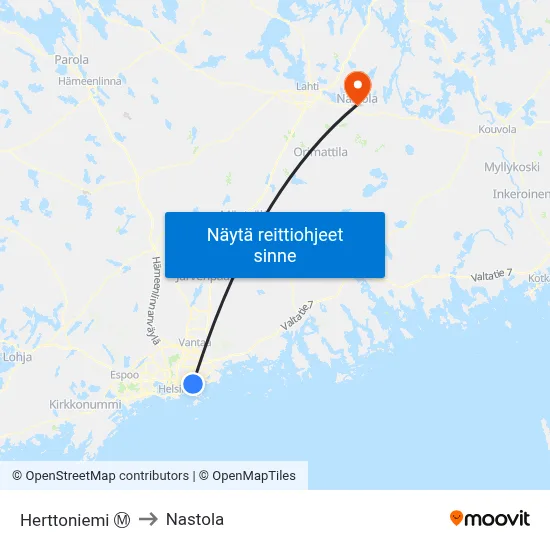 Herttoniemi Ⓜ to Nastola map