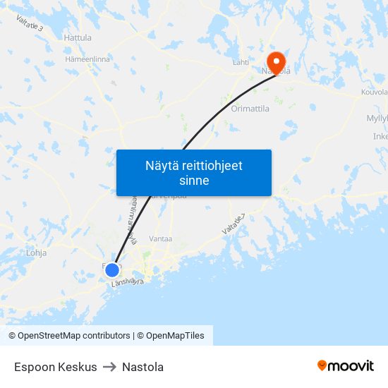 Espoon Keskus to Nastola map