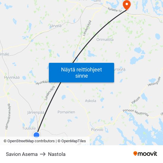 Savion Asema to Nastola map