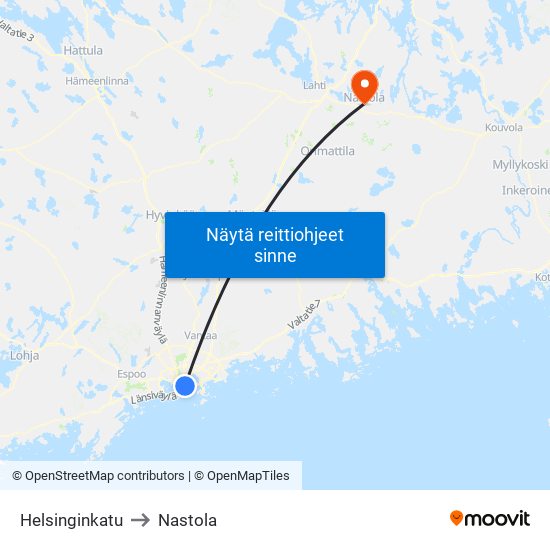 Helsinginkatu to Nastola map