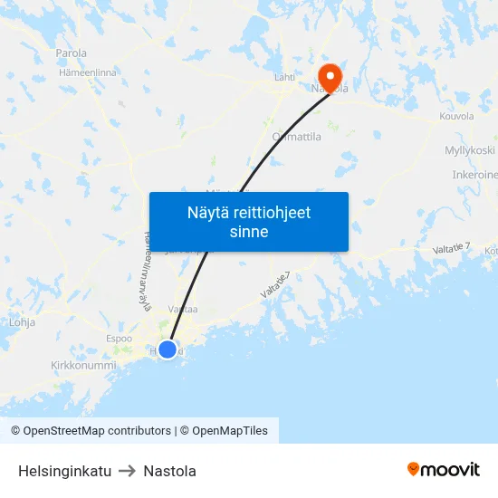 Helsinginkatu to Nastola map