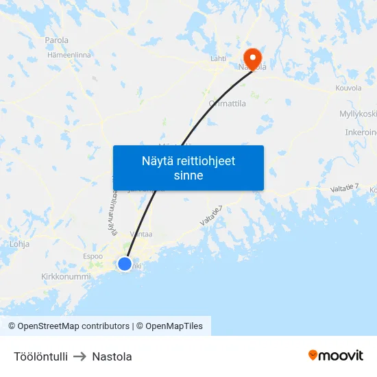 Töölöntulli to Nastola map