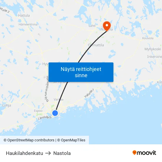 Haukilahdenkatu to Nastola map
