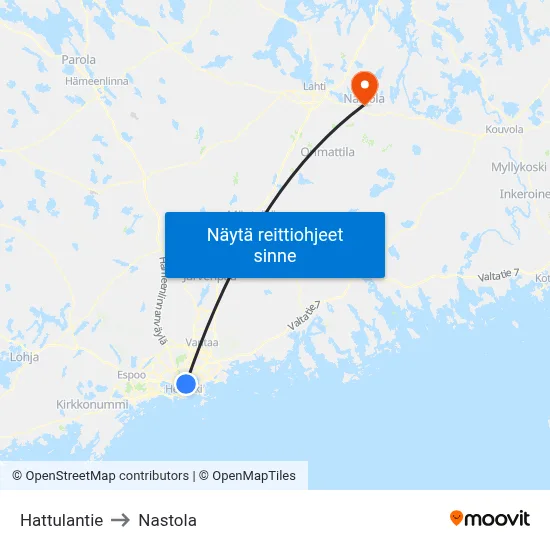 Hattulantie to Nastola map