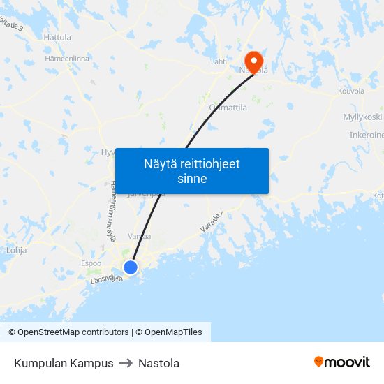 Kumpulan Kampus to Nastola map