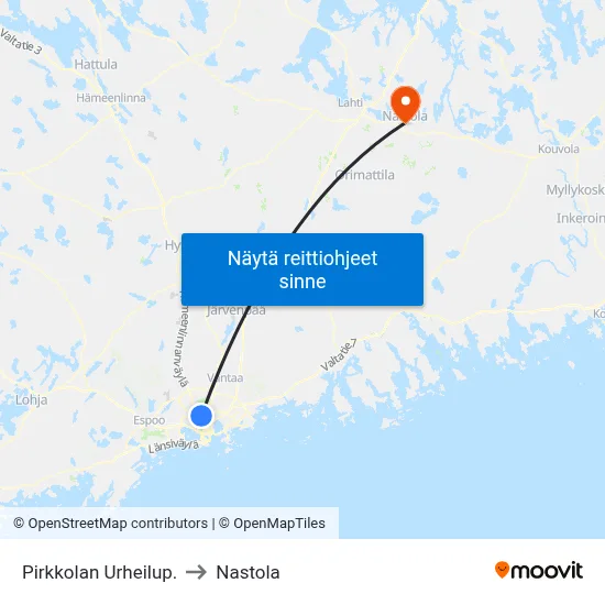 Pirkkolan Urheilup. to Nastola map