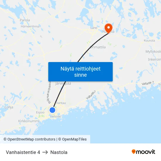 Vanhaistentie 4 to Nastola map