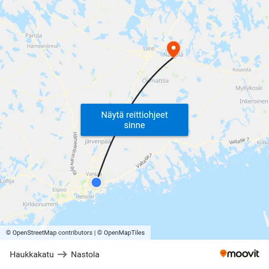 Haukkakatu to Nastola map