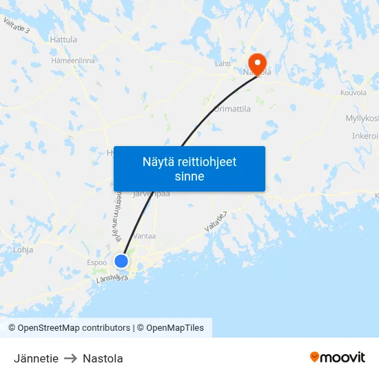 Jännetie to Nastola map