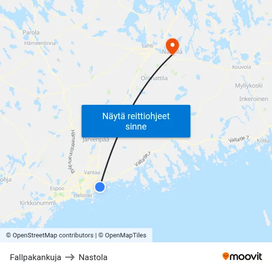 Fallpakankuja to Nastola map
