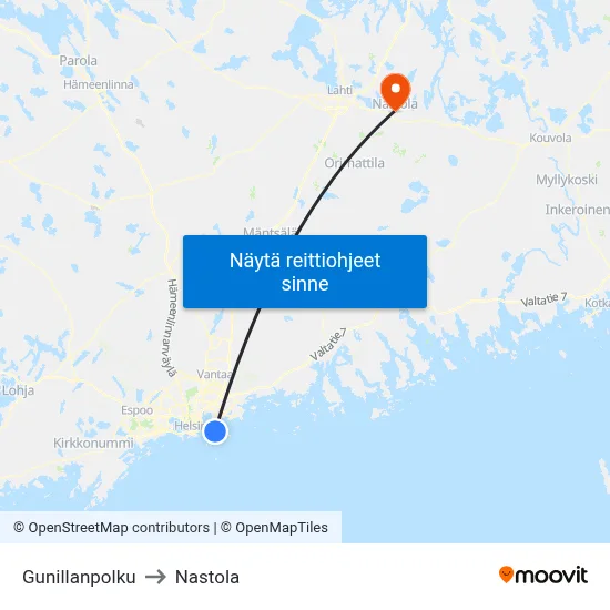Gunillanpolku to Nastola map