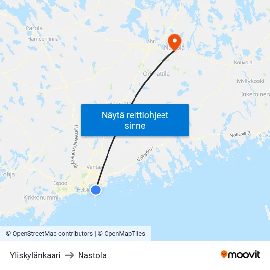 Yliskylänkaari to Nastola map