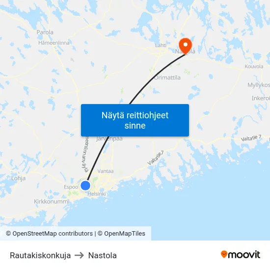 Rautakiskonkuja to Nastola map
